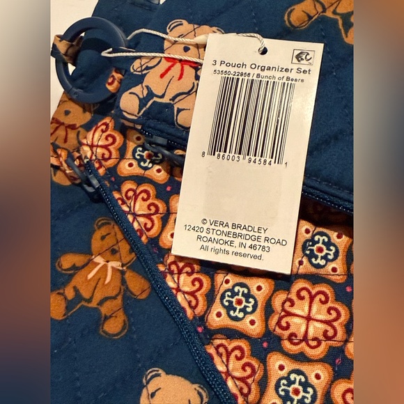 Vera Bradley - 3 Pouch Organizer Set Blue Gold Quilted “Bunch of Bears” - NWT - Picture 7 of 7